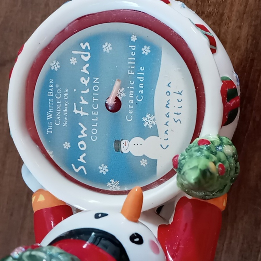The White Barn Snowman Ceramic Filled Candle Cinnamon Stick NWT - Picture 5 of 6